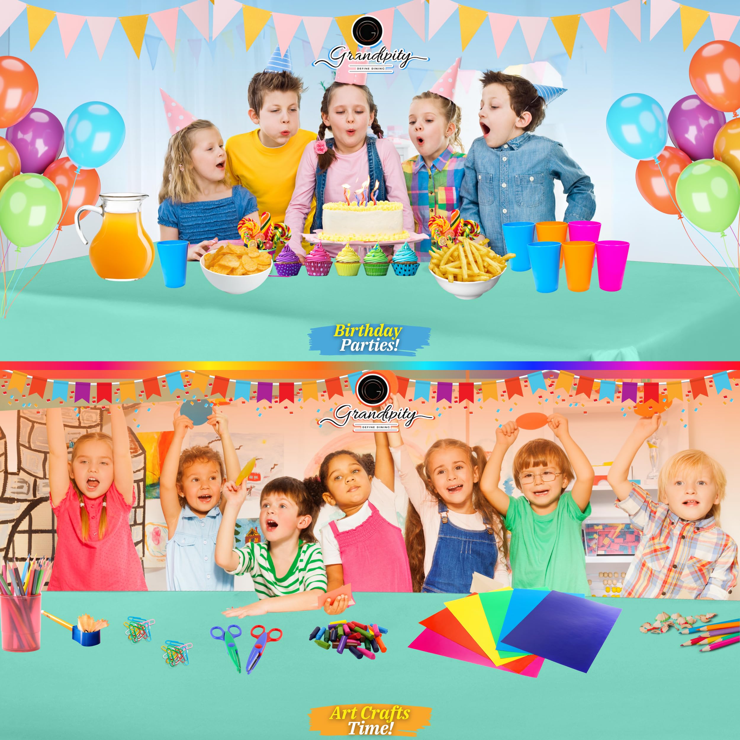 Grandipity Aqua Plastic Table Cloth Disposable (6 Pk) 54In X 108In Plastic Tablecloths For Rectangle Tables - Premium Party Tabl